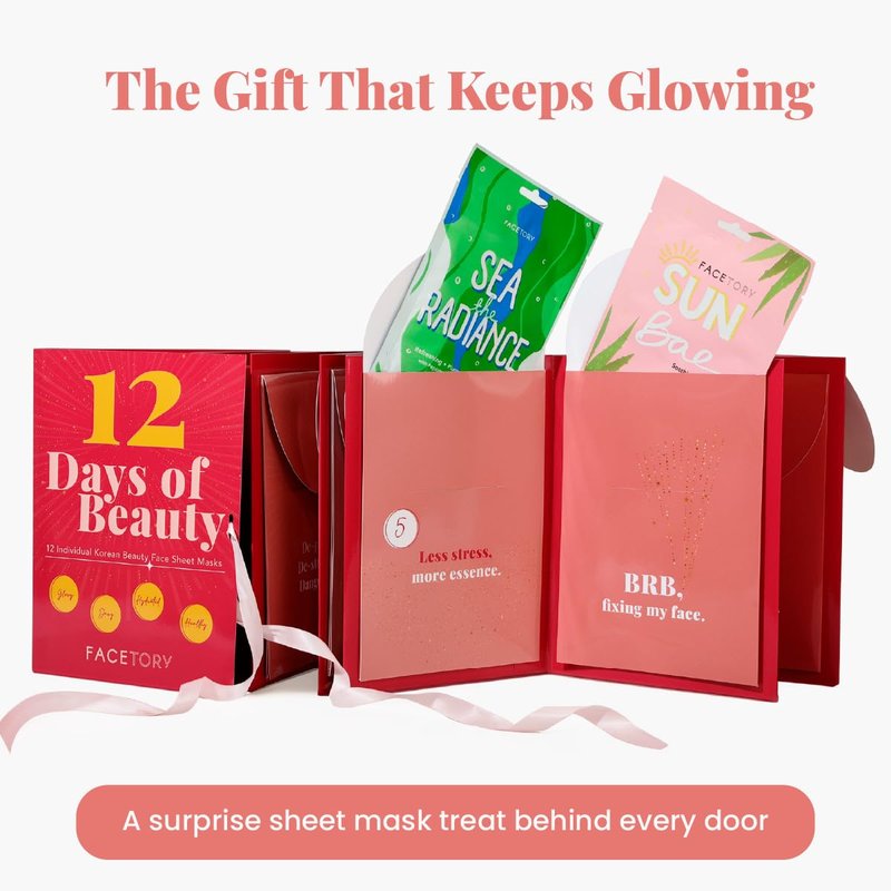 FACETORY 12-Day Sheet Mask Gift Set | Korean K-Beauty Face Mask Collection | Skincare & Spa Gift Set for Women | Self Care Gift