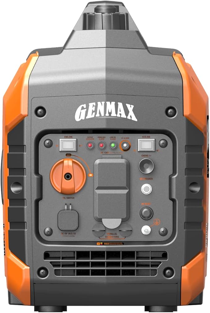 GENMAX Portable Generator, 2000W Ultra Quiet Gas Engine, EPA Compliant, Eco Mode Function, Ultra Light, Suitable for Backup Home and Camping(GM2000i)