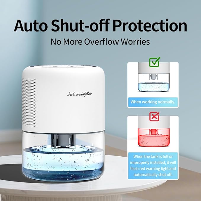 Windangel 44oz(1.3L) Small Dehumidifier for Home Auto-Off Quiet Portable Dehumidifier with 3 Modes 10 Color Lights 4 Timer Settings for Bedroom Bathroom Closet (215 sq.ft)