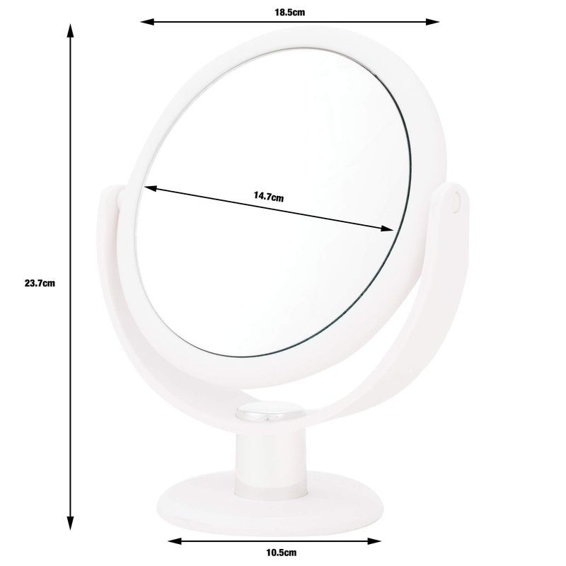 Danielle Creations 6.75-Inch Portable Two-Sided Vanity Round Vanity Makeup Mirror, No-Slip Soft Touch with 360 Rotation, 10x Magnification, White
