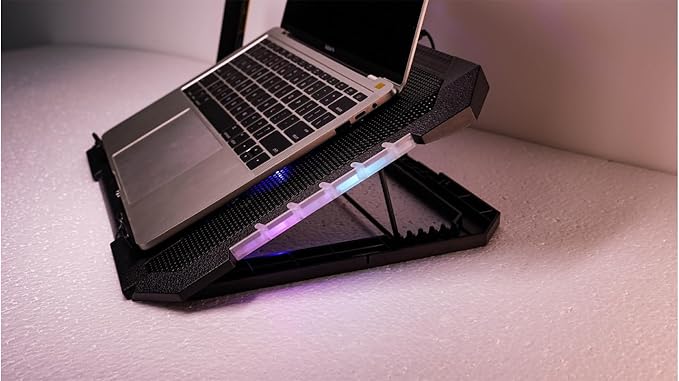 KEROLFFU RGB Gaming Laptop Cooling Pad 17-12Inch 4Fans (Customized RGB Sidelight with Switch,Laptop Fan Speed Adjustable,5 Heights Adjustment with Phone Holder)Fit Apple MacBook Laptop Fan Cooling Pad