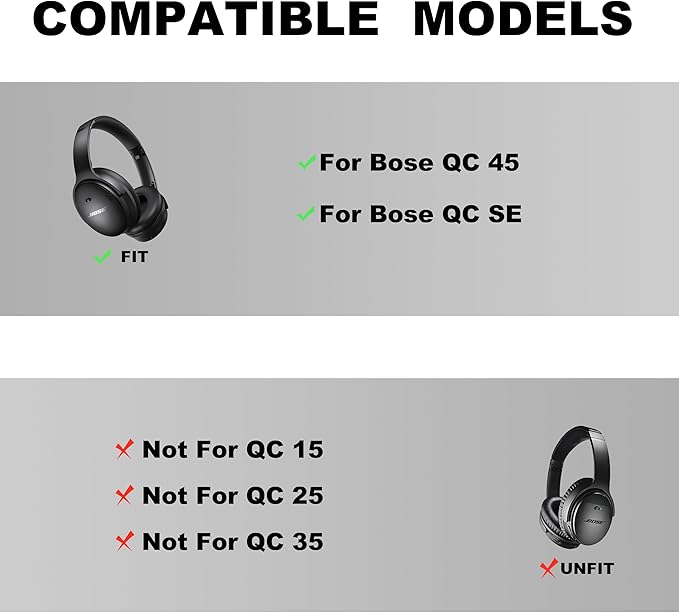 ZORIVASTRA Replacement Ear Pads - Compatible with Bose QuietComfort 45 / SE Headphones, Soft Protein Leather,Premium Noise Cancelling Earpads, Durable & Comfortable Ear Cushions (QC 45-Black)