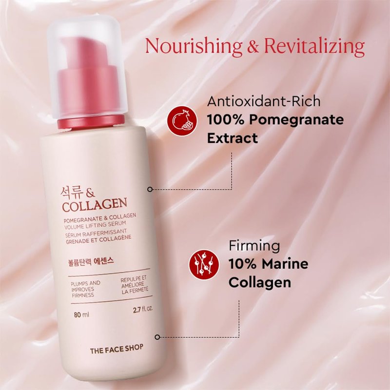 The Face Shop Pomegranate & Collagen Volume Lifting Serum - Helps Skin Look Firm & Supple - Reduces Fine Lines & Wrinkles - Improves Elasticity - Hydrating Lightweight Face Serum - Korean Skin Care