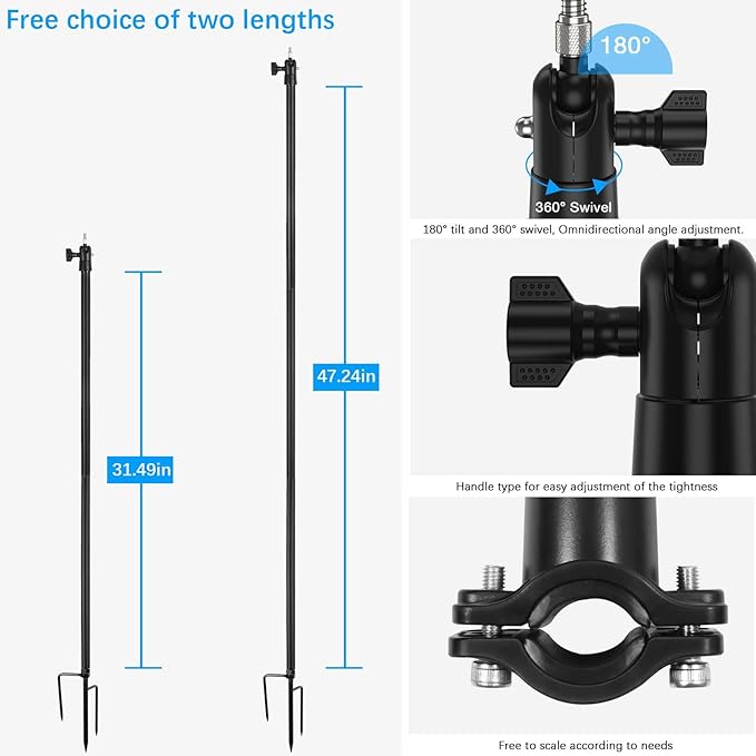 VOMENC Universal Ground Stake Mount Bracket for Outdoor Security Cameras and Solar Panels, Compatible with Ring, Blink, Eufy, Google Nest, Arlo, Wyze, SimpliSafe, 1/4 Screw Cameras (Black)