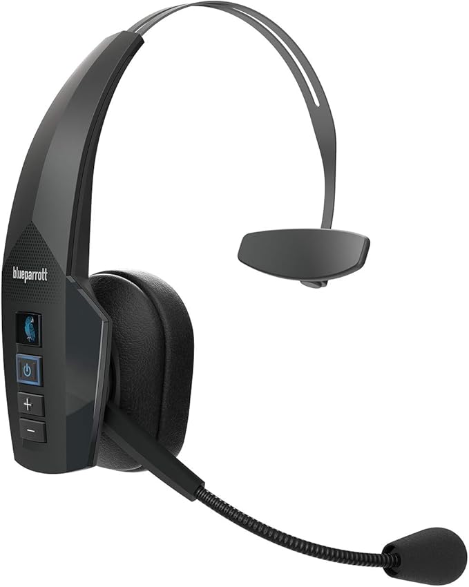 BlueParrott B350-XT Mono Bluetooth Wireless Headphones 96% Noise Canceling Over Head Trucker Headset with Mic, Adjustable Lightweight Headband, IP54-Rated Protection, 24 hrs. Talk Time, Black