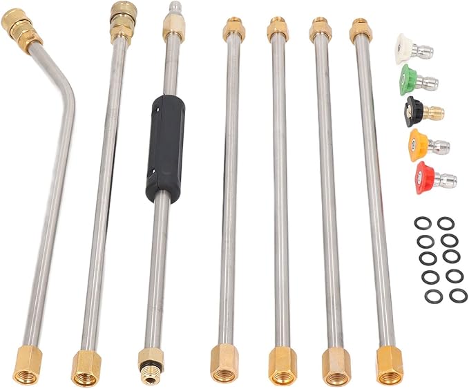 High Pressure Power Washer Extension Wand Set 4000PSI Gutter Cleaning Tool with 5 Nozzle Tips for Car Driveway Roof Deck ABS Metal Rustproof Strong Durable