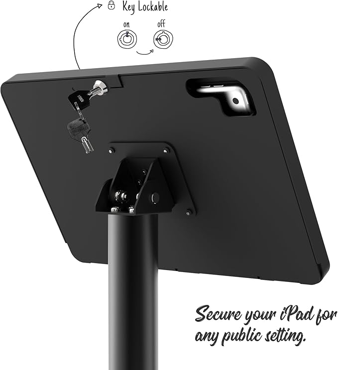 Beelta Tablet Floor Stand Compatible with 10.2" iPad 7 8 9, Rotate Lockable Metal Tablet Enclosure+Aluminum Pole+Metal Base - BSF302BT