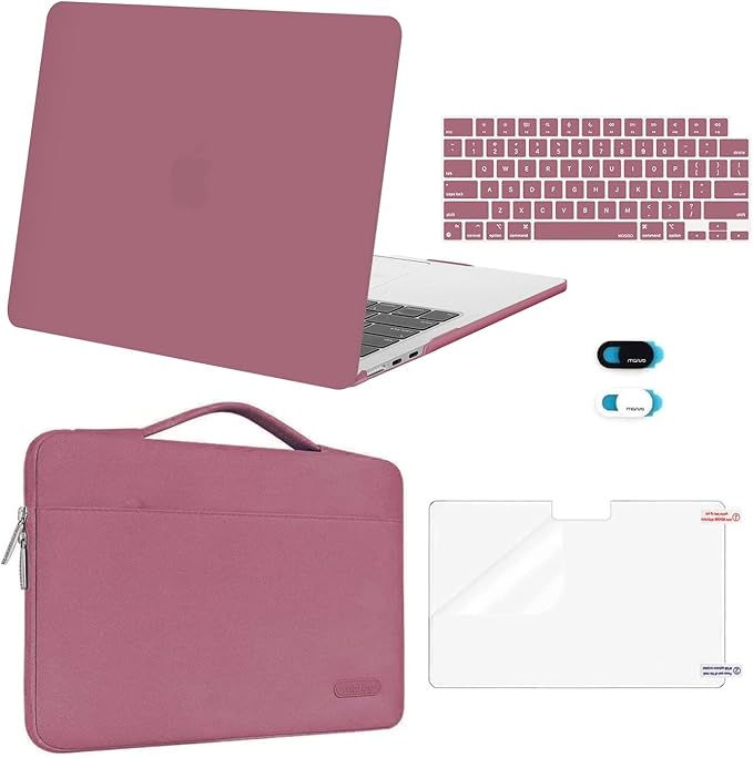 MOSISO Compatible with MacBook Air 13 inch Case M5 2026 M4 2025 M3 M2 2024-2022 A3449 A3240 A3113 A2681,Hard Shell&Sleeve Bag&Keyboard Skin&Webcam Cover&ScreenFilm for MacBook Air 13.6, Dusty Rose