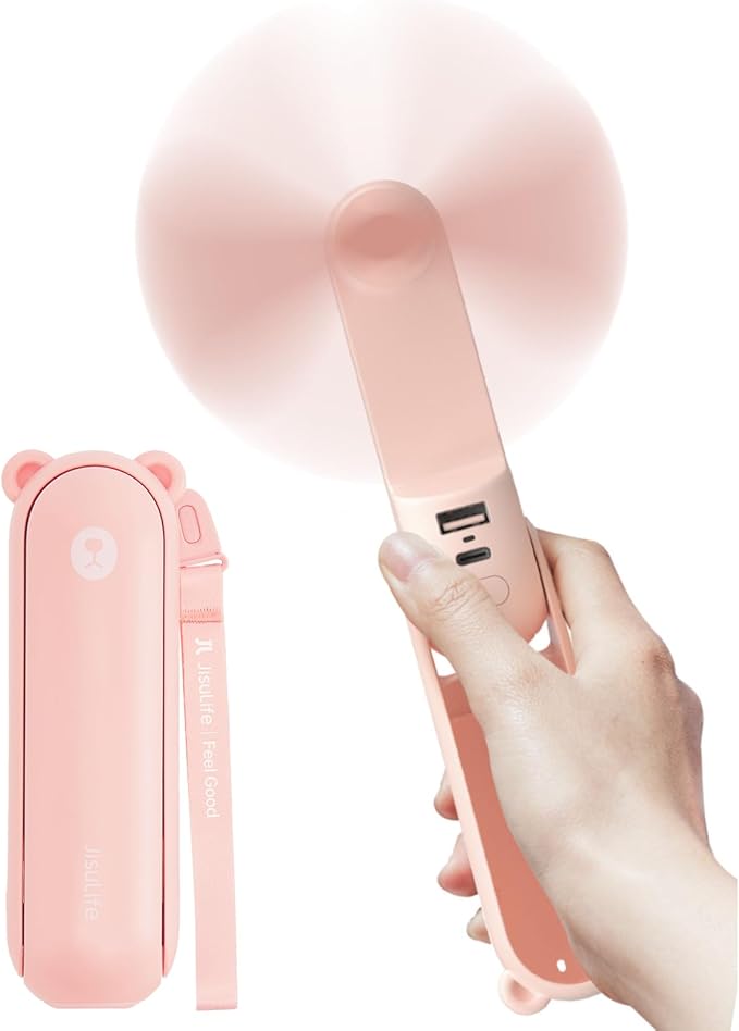 JISULIFE Handheld Fan 8 Plus: All-in-One Mini Fan with 37Hrs Cooling & 4500mAh PowerBank & Flashlight, USB Rechargeable, Portable Pocket Size for Travel, Makeup, Concert, Gifts for Women(Pink)