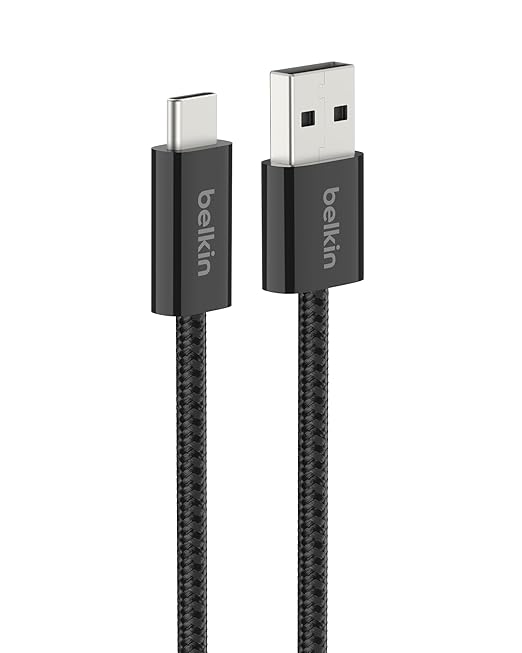 Belkin USB A to USB C Cable, 3.3ft, 15W - Type C Charger, iPhone Charger Cord, Soft, Braided, Flexible for iPhone 17 & 16, Galaxy S26, Pixel 10, iPad Pro, Airpods Pro, Switch & More - Black