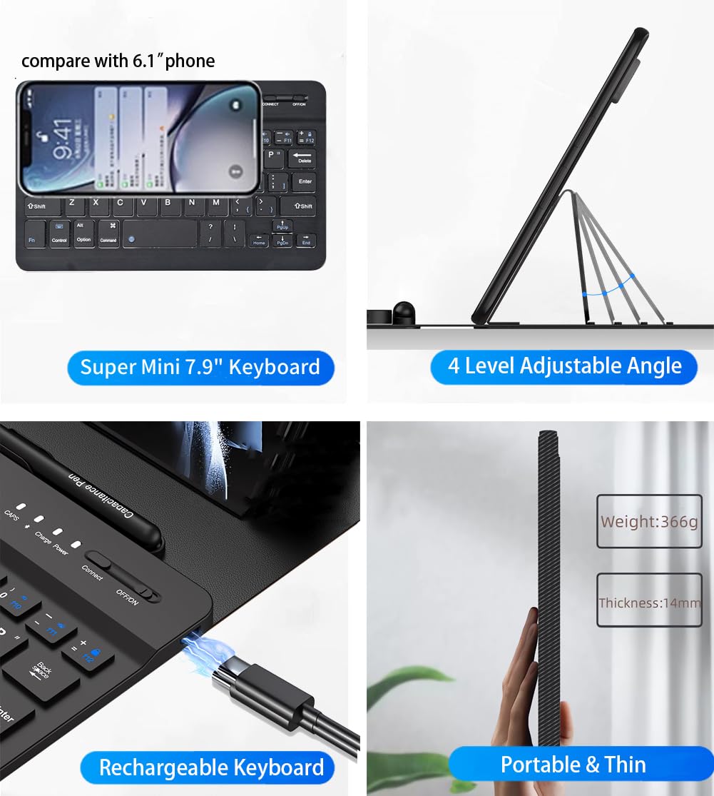 for Samsung Galaxy Z Fold 7 6 5 Keyboard and Mouse, Portable Mini 7.9 inch Bluetooth Keyboard with Leather Case and Capacitive Pen, 4 in 1 Travel Set for Z Trifold fold7 Accessories