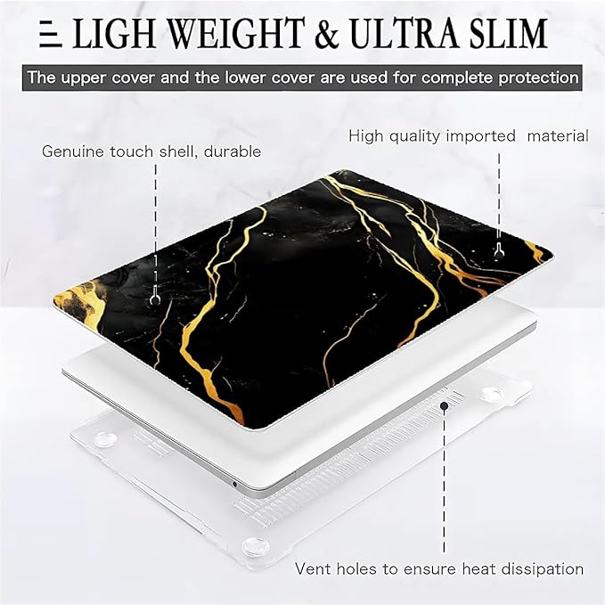 COTAIL Compatible with MacBook Air 13.3 13.6 Inch Case 2022 2021 2020 2019 Plastic Hard Shell Case Cover,13.6 Air (A2681) M2 2022, Black Marble
