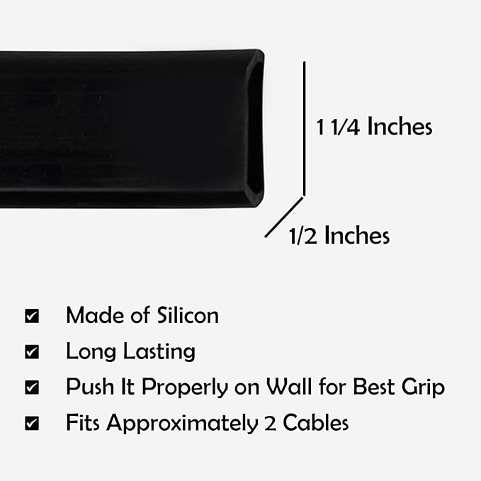 TV Cord Hider – Flexible Wall Cord Cover Slim Design Silicone Cable Raceway - Self Adhesive, Cut to Size Design for Hiding Wires on Wall - Clean Home Setup Cable Concealment (Black, 6 Feet)