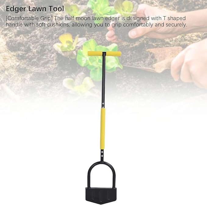Edger Lawn Tool Stainless Steel Half Moon Edger with T Handle, Comfortable Grip â Rust - Durable Design, Ideal for Garden, Flower Bed, Sidewalk & Driveway Edging