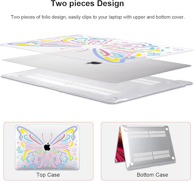 LCMOCICO for MacBook Air 13 inch Case 2021 2020 2019 2018 for Mac A2337 M1 A2179 A1932 Cover with Touch ID, Crystal Pattern Plastic Hard Shell Case Keyboard Skin Screen Protector, Colorful Butterfly
