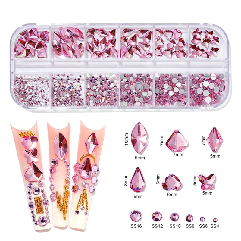 XEAOHESY 1620pcs Flat Back Pink Nail Rhinestones Rose AB Rhinestones for Nails Nail Crystal Rhinestones for Acrylic Nails Gems Glass Beads Stones for Nails