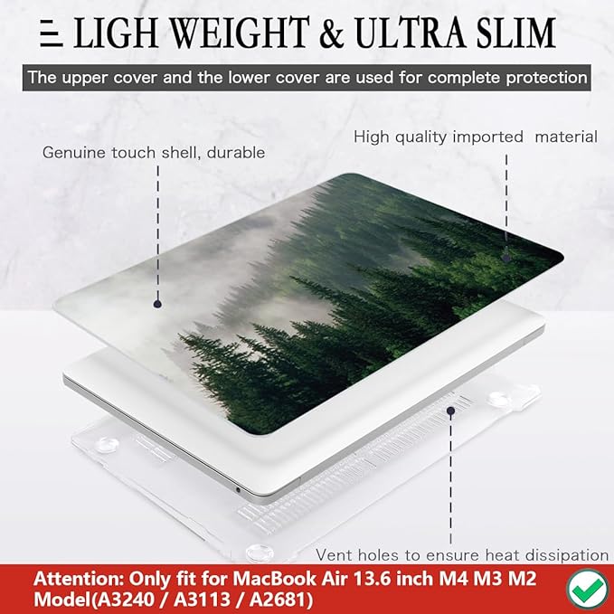CISSOOK Compatible with MacBook Air 13.6 inch Case A3449 A3240 A3113 A2681 2026 2025 2024 2022 Release, Hard Shell Case with Keyboard Cover for MacBook Air 13.6 M2 M3 M4 M5, Forest