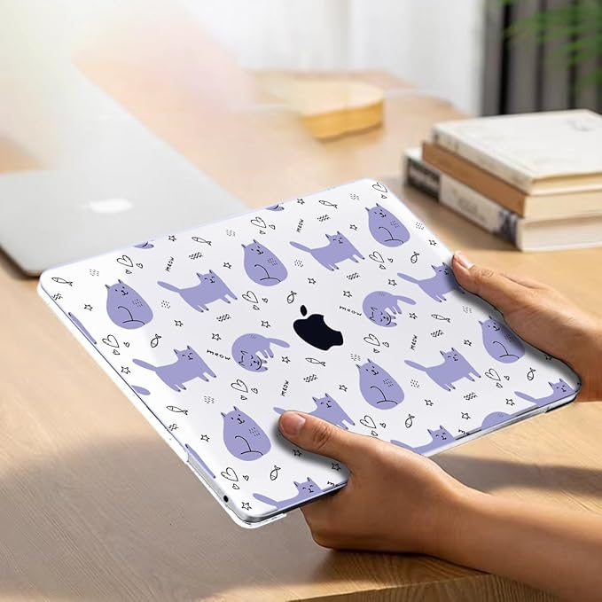 LCMOCICO Compatible with 2021 2020 2019 2018 MacBook Air 13 inch Case M1 A2337 A2179 A1932 Touch ID, Crystal Clear Pattern Plastic Hard Shell Case for MacBook Air 13 inch M1 2021, Cute Cat & Fish