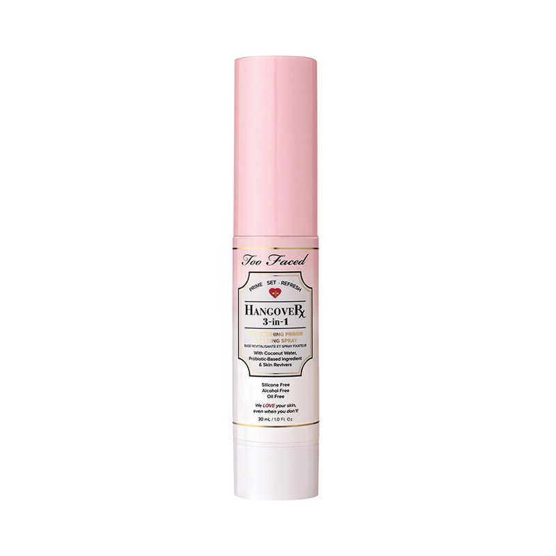 Too Faced Hangover 3-in-1 Primer & Setting Spray | Soothing & Hydrating Setting Spray for Face Makeup | Coconut Water | Travel Size, 1 Fl Oz, Clear
