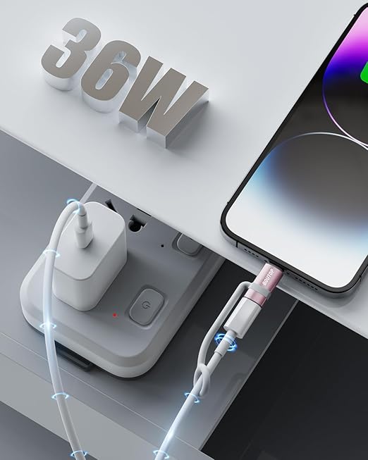 BOUTOP [MFi Certified] 36W USB C to Lightning Cable Adapter, Support Data Sync/PD Fast Charging Compatible with iPhone iPad AirPods, with Anti-Lost Holder - Rose Gold 3 Pack