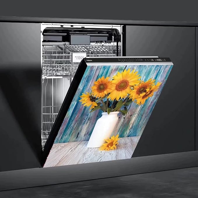 Colorful Wooden Background Kitchen Magnetic Dishwasher Front Door Cover Decor, Vase Sunflower Fridge Panels Decals Vinyl Magnet Cover, Magnetic 23"x26"INCH