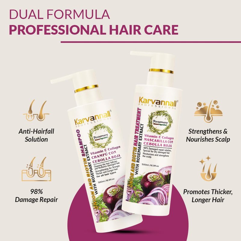 Rosemary Biotin Shampoo & Hair Mask Set | Onion Extract, Collagen & Vitamin E Anti-Thinning, Anti-Hairfall Shampoo and Deep Conditioner Set for Dry, Damaged Hair, Sulfate & Paraben Free 2 x 16.9 fl oz