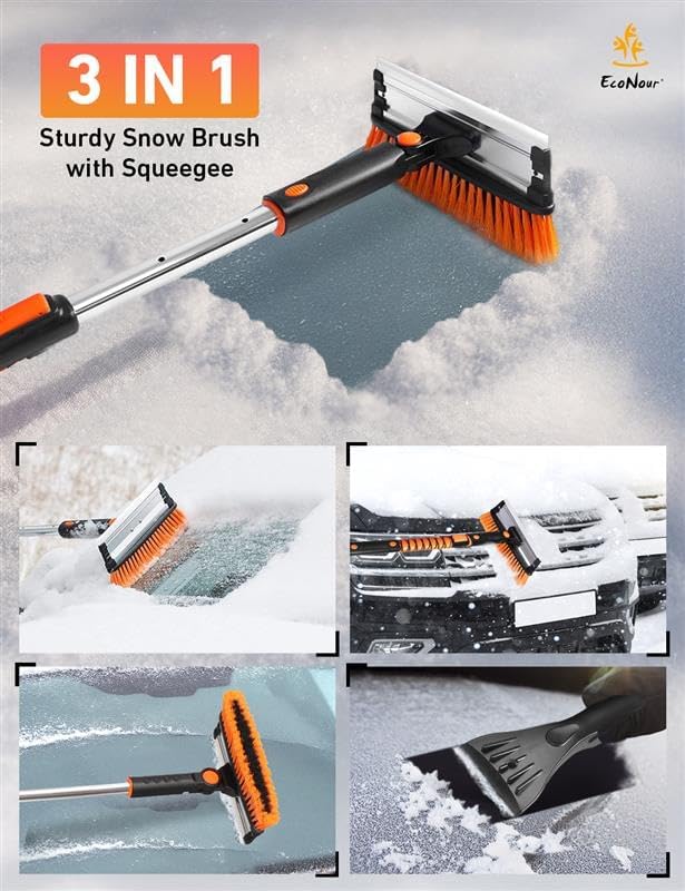EcoNour 55" Telescopic Snow Brush and Ice Scraper for Car Windshield & Windows | 270Â° Rotating Snow Broom with Squeegee | Extendable Snow Removal Brush for SUV, Truck, and Car