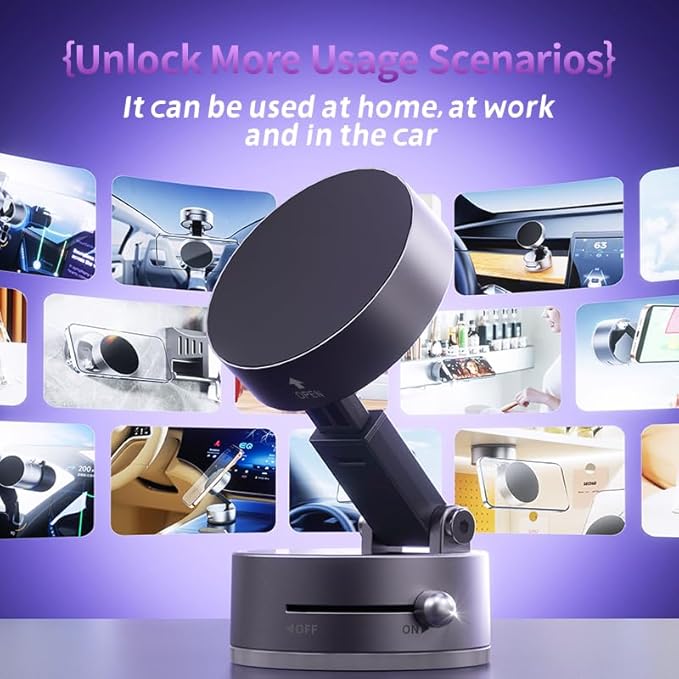 ROARADE Magnetic Phone Holder for Car, [360° Rotatable] Phone Mount with Strong Suction Cup & Retractable Stand, Foldable Phone Holder for iPhone 16/15/14/13 and All Smartphone (White)
