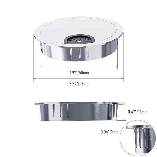 Skweawert Desk Grommet 2 Inch 50mm, Zinc Alloy Computer Desk Wire Hole Cover, Office Desktop Cord Cable Hole Metal Ring, Bright Silver