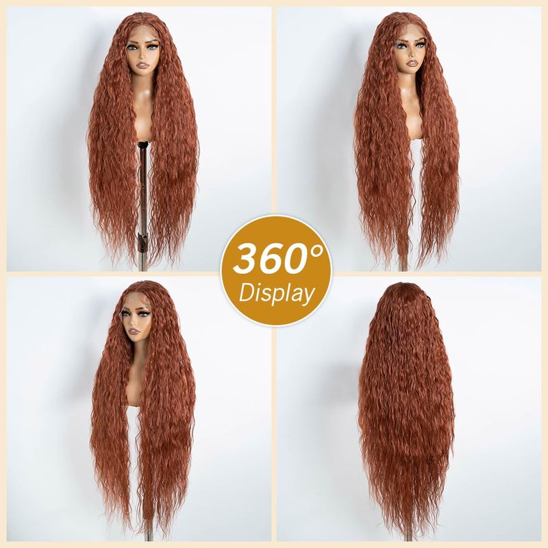 Super Long 36-Inch Lace Front Wig - Synthetic Hair Bohemian Waves | 5-Inch Middle Parting (130T)