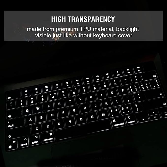 EooCoo Premium Keyboard Cover Skin Protector, Laptop Accessories Compatible with 2026 2025 2024 2023 2022 2021 M5-M1 Pro/Max MacBook Pro 14/16, M5-M2 MacBook Air 13/15, 2026 MacBook Neo 13, Clear