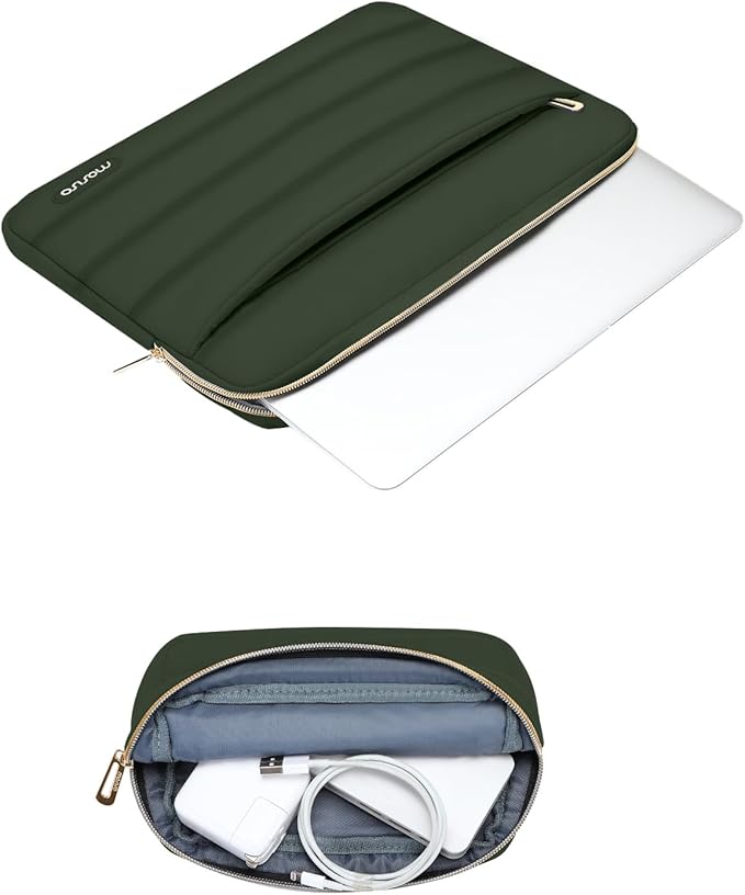 MOSISO Laptop Case 13.3 inch,13-13.3 inch Puffy Laptop Sleeve Compatible with MacBook Neo/Air 13.6 M5 M4 M3 M2 M1/Pro 13/14,HP Dell ASUS Lenovo,Polyester Horizontal Bag with Small Case, Army Green