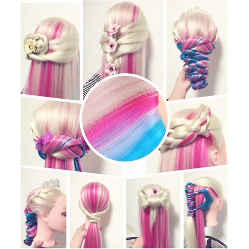 Colorful Mannequin Head - 29" Synthetic Hair Doll for Hair Styling & Braiding Practice | Professional Cosmetology Training Manikin with Clamp Stand