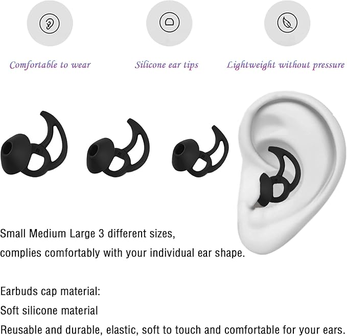 WKYMY Earbud Replacement Tips Silicone Earbud Tips Ear Bud Covers Compatible with Bose Quietcomfort and Sport Headphone Ear Tips 3 Pairs S M L Black