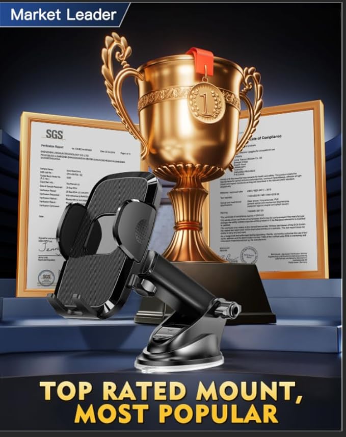 [Military-grade Construction] Phone Holders for Your Car【Upgraded Suction & Clip】Cell Smartphone Mount Universal Windshield Dashboard Vent Stand Truck Cradle for iPhone 17 Pro Max 16 15 Samsung