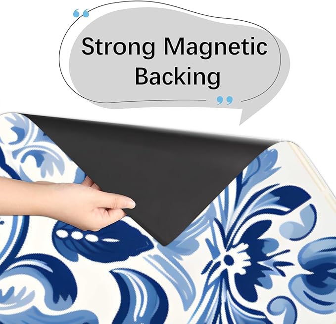 Dishwasher Magnet Cover Blue Ethnic Flower Paisley Reusable Dishwasher Magnetic Cover Sticker Decorative Dish Washer Door Cover Panel for Home Kitcen Appliance, 21x26 in