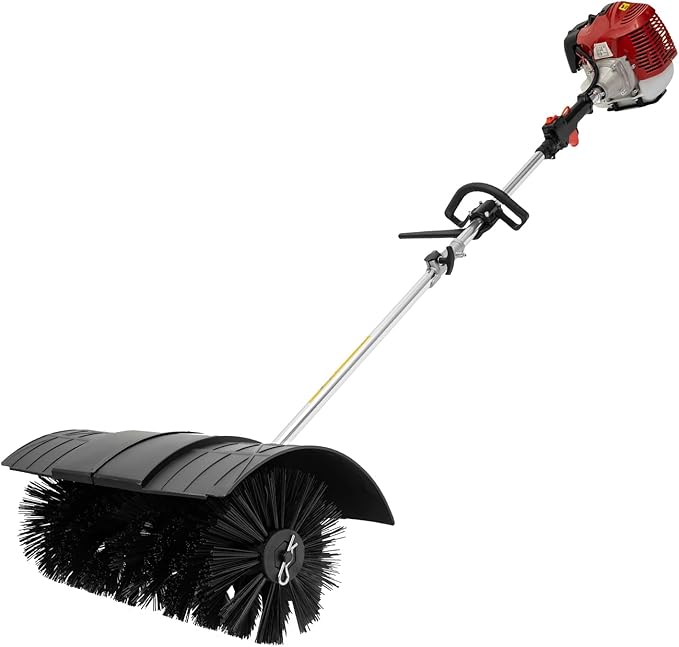 2-Stroke 52CC Gas Power Handheld Sweeper, Motor Side-Mounted Sweepers Snowplow Broom Driveway Turf Lawns Artificial Grass Power Brush Lawn Sweeper Cleaner Tools (52CC 1.7HP)