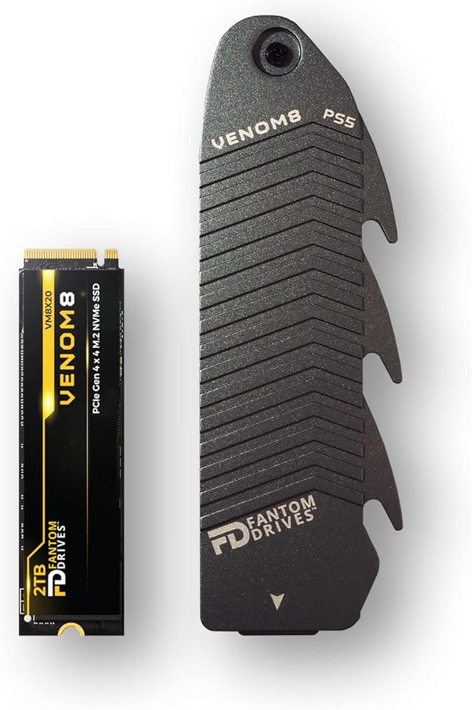 Fantom Drives VENOM8 2TB NVMe Gen4 M.2 Internal SSD with Heatsink – Up to 7,400MB/s – Compatible w/ PlayStation 5 (PS5 SSD) Console Storage Expansion – 3D NAND TLC, DDR4 DRAM Cache (VM8X20-PS5)
