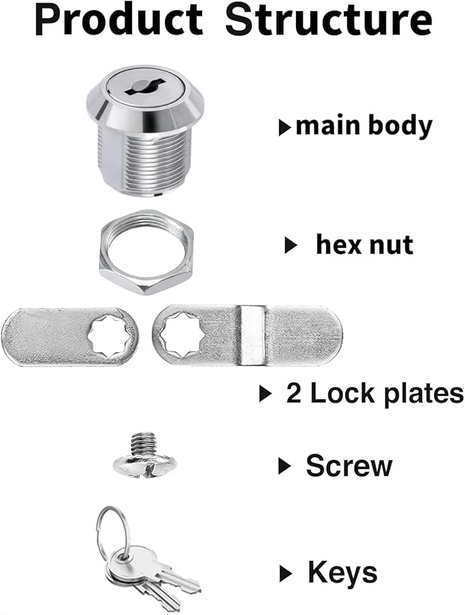 Sartatue Cabinet Cam Locks Keyed Alike, 5/8'' Fits on 3/8'' Max Door Thickness, Secure File Drawer Mailbox RV Storage Replacement Set, Zinc Alloy (5/8 Inch 10Pcs)