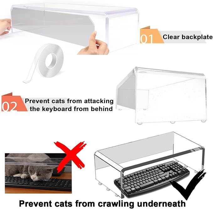 VTZEOTQ Clear Acrylic Monitor Stand Riser 20", Laptop Keyboard Cover cat Proof, Keyboard Protector Anti-Cat Prevent Cats from Touching Keyboard, Clear Monitor Riser for Keyboard Storage