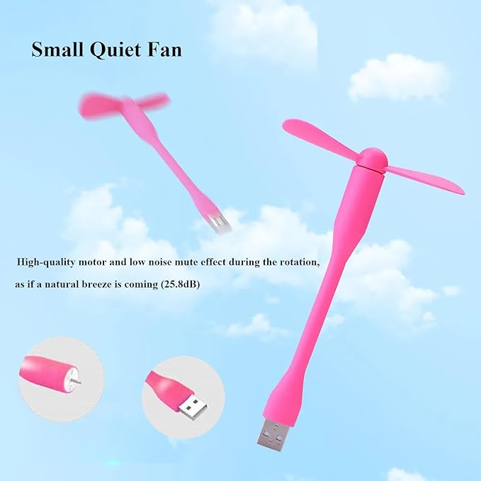 Soseelnee Mini USB Fan, Portable Pocket Fan USB-A Powered Little Cooler, Quiet Operation, for Home Office Car Outdoor Travel- 4 Pack (Pink)