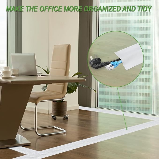 Floor Cable Covers - Oxford Fabric Cord Protector with Adhesive Hook & Loop,Waterproof Wire Storage Sleeve for Any Floor Surface,Durable Cable Management to Prevent Tripping Hazards (White, 10ft)