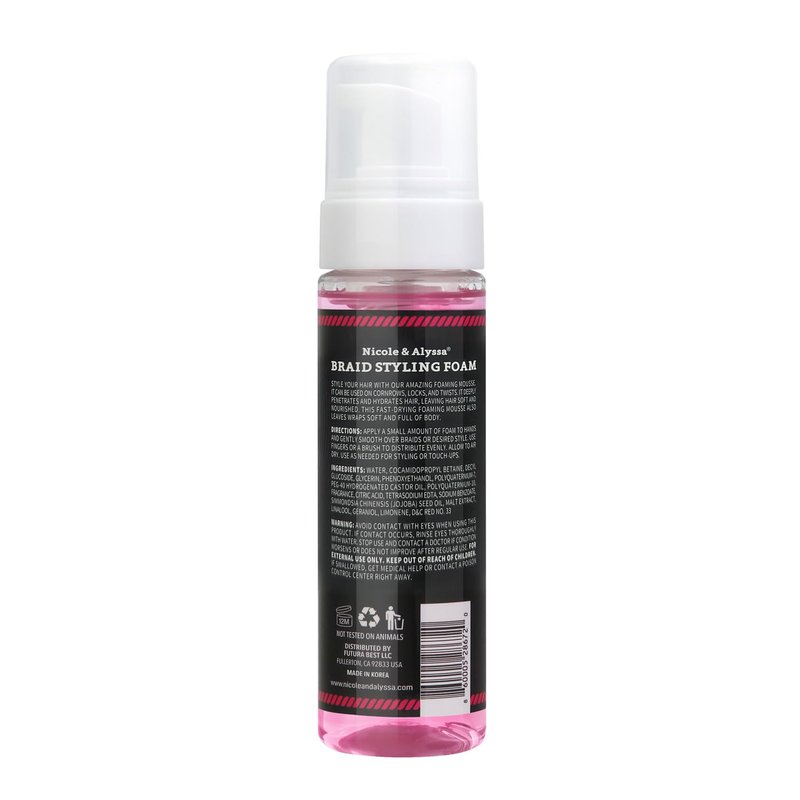 Nicole & Alyssa Braid Styling Foam 8oz – Extra Hold Foam Mousse for Braids, Boho Braids, Crochet Styles, Twists & Locs – High Shine, Flake-Free & Lightweight