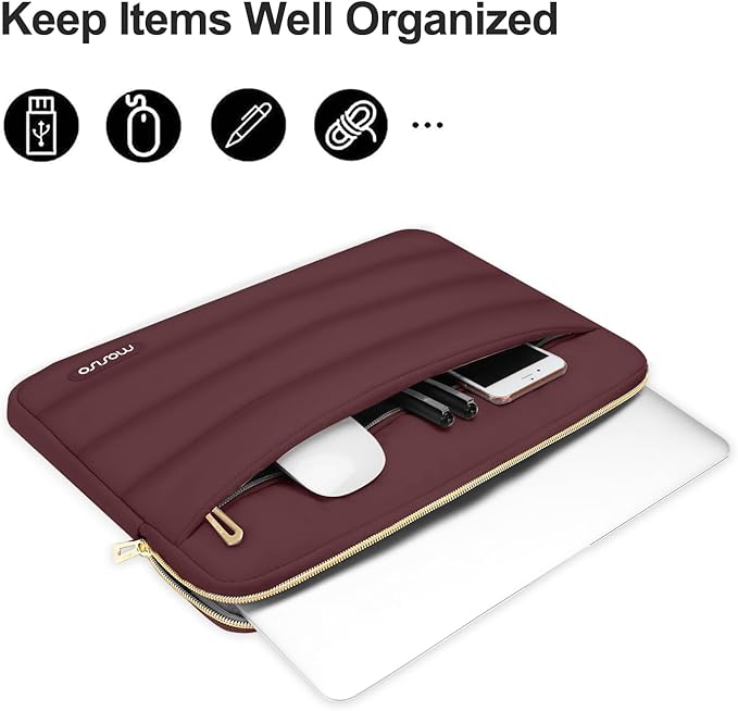 MOSISO Laptop Case 13.3 inch,13-13.3 inch Puffy Laptop Sleeve Compatible with MacBook Neo/Air 13.6 M5 M4 M3 M2 M1/Pro 13/14,HP Dell ASUS Lenovo,Polyester Horizontal Bag with Small Case, Wine Red