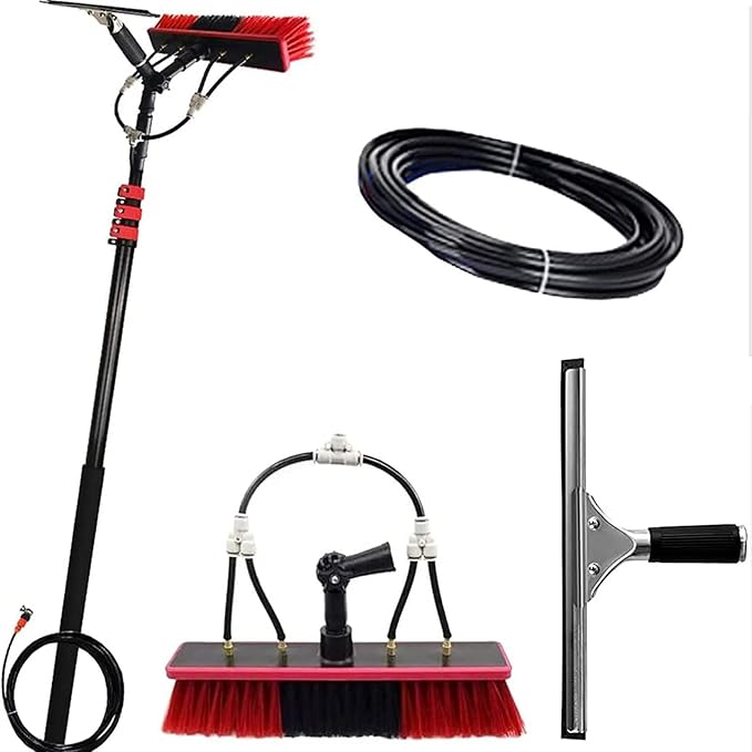 Cleaning Tool with Extension Pole Water Spray Knife/Squeegee Telescopic Window Washing Head for Cleaning Home Windows Glass Cars Solar Panel Cleaning kit 7.2Rod Length 50brush