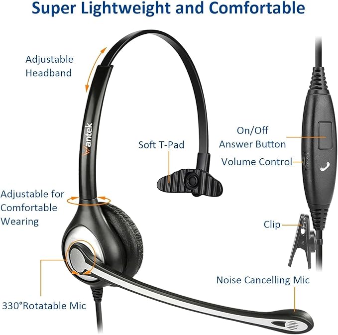 Wantek Cell Phone Headset with Microphone Noise Cancelling for Laptops, PC,3.5mm Jack,Volume Control,Wired Computer Headsets for Zoom Skype,for Office,Business, Call Center, Clear Chat