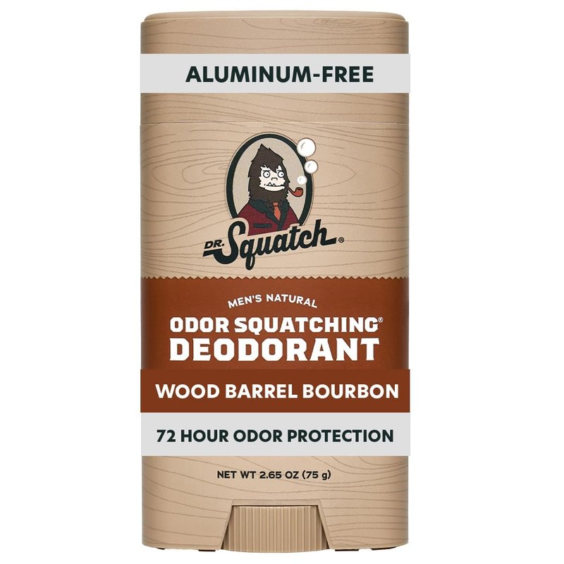Dr. Squatch Natural Menâs Deodorant â Aluminum Free Natural Deodorant Men with Charcoal & Postbiotics for 72-Hour Odor Protection â Wood Barrel Bourbon, 2.65oz Stick
