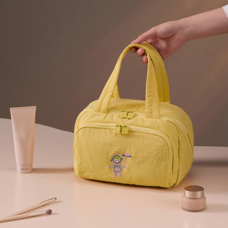 Dr.Cheese Makeup bag, Large Capacity Cosmetic Bag for Women, Portable Wide-open Toiletry Bag, Travel Makeup Bag with TPU Compartments for Accessories, Essentials, Toiletries, Makeup Brush Bag, Yellow