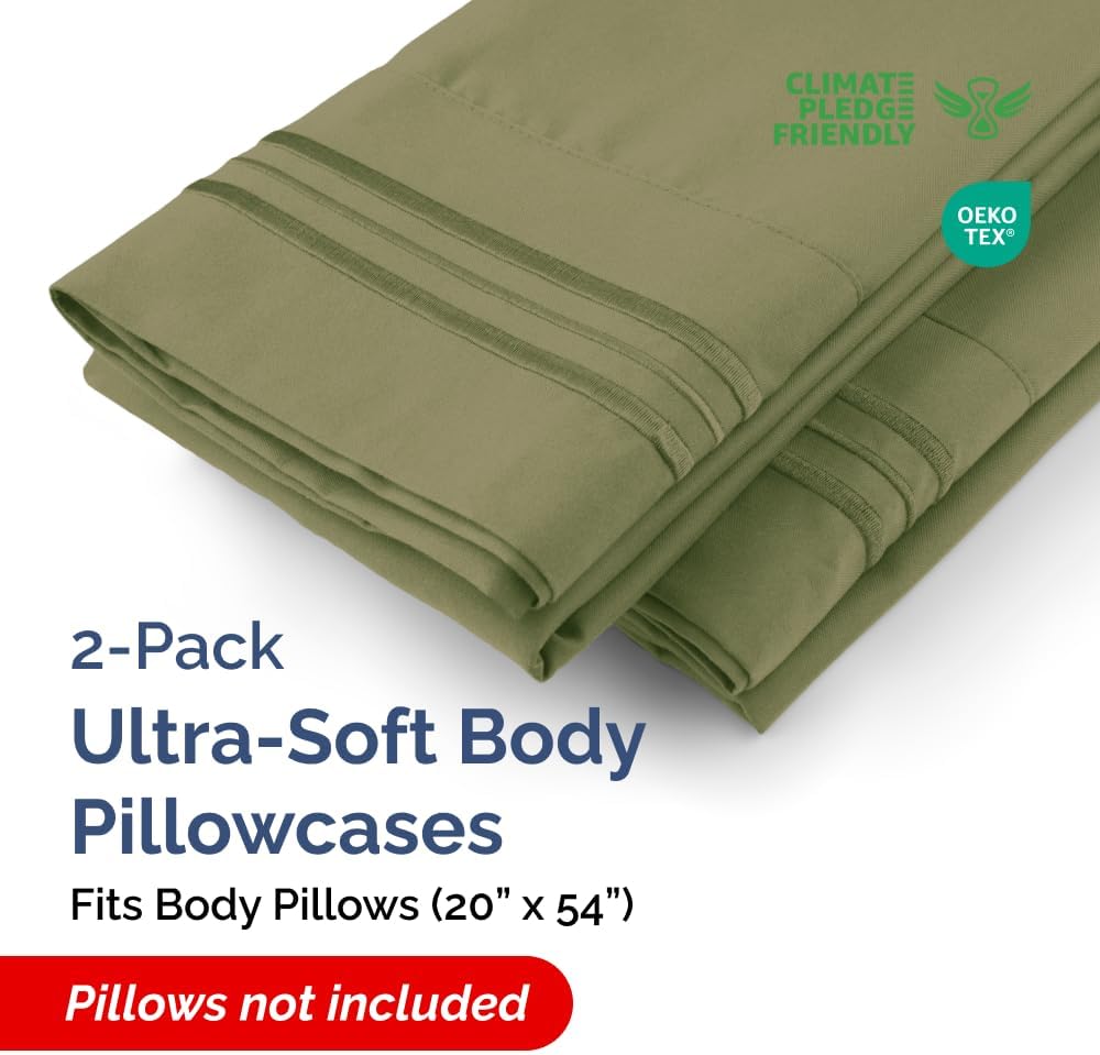Skiennix Body Pillowcases Set of 2 | 20x54 Long Soft Covers for Sleeping & Side Sleepers - Comfy, Breathable, Wrinkle-Free, Machine Washable (Sage Green)