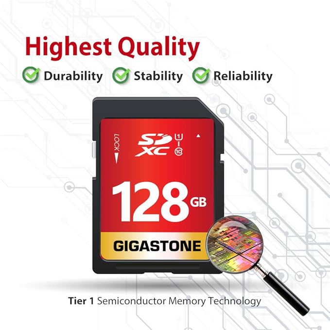 GIGASTONE 128GB SD Card 5-Pack UHS-I U1 Class 10 SDXC Memory Card Full HD Video for Digital Camera, Full-Sized SD Card, with 5 mini case
